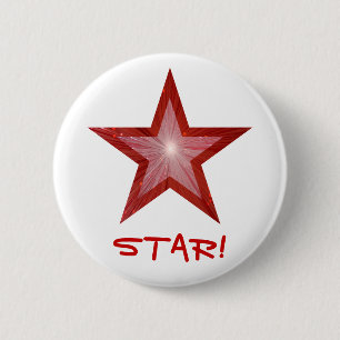 Bóton Redondo 5.08cm Estrela vermelha "ESTRELA!" branco do botão