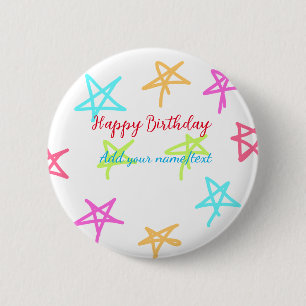 Bóton Redondo 5.08cm Estrelas coloridas feliz aniversário adicione text