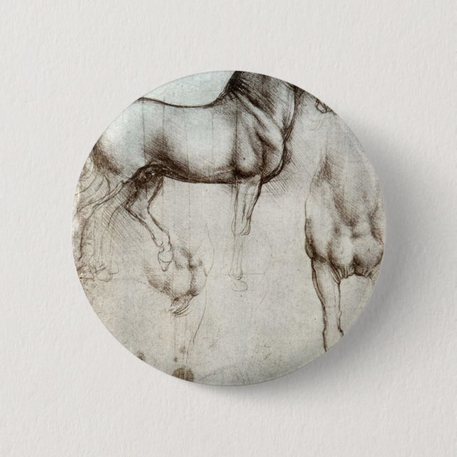 Bóton Redondo 5.08cm Estudo dos cavalos - Leonardo da Vinci (Frente)