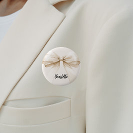 Bóton Redondo 5.08cm Etiqueta de nome com laço bege creme