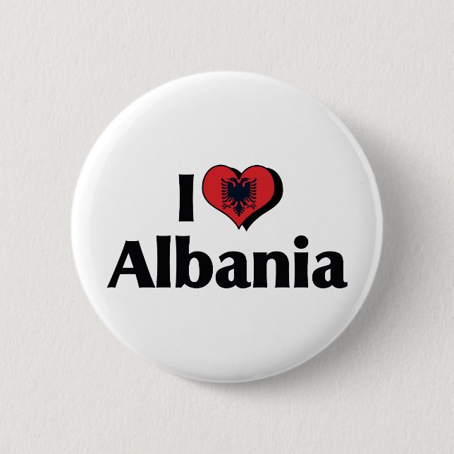 Bóton Redondo 5.08cm Eu Amo a Bandeira da Albânia (Frente)