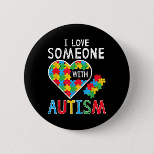 Bóton Redondo 5.08cm Eu Amo Alguém Com Autismo Sensibilização Cardíaca