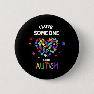 Bóton Redondo 5.08cm Eu Amo Alguém Com Camiseta de Autismo Fala Autismo