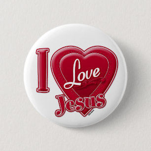 Bóton Redondo 5.08cm Eu Amo Jesus Coração Vermelho