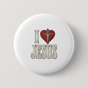 Bóton Redondo 5.08cm Eu Amo Jesus Gravura Vintage Camisa de Fé Design_