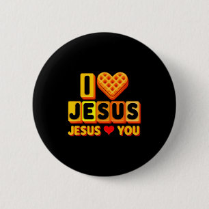Bóton Redondo 5.08cm Eu Amo Jesus Waffle Coração Divertido Café da Manh