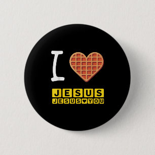 Bóton Redondo 5.08cm Eu Amo Jesus Waffle Heart Engraçado Christian Brea