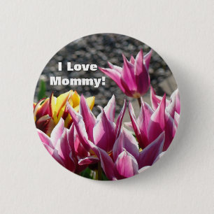 Bóton Redondo 5.08cm Eu Amo Mamãe! botão Tulipas Roxas Jardim