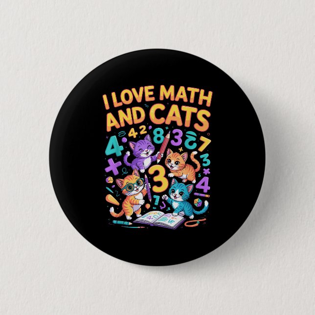 Bóton Redondo 5.08cm Eu Amo Matemática E Gatos Professor Aluno  (Frente)