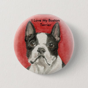 Bóton Redondo 5.08cm "Eu amo meu botão da arte do cão de Boston Terrier