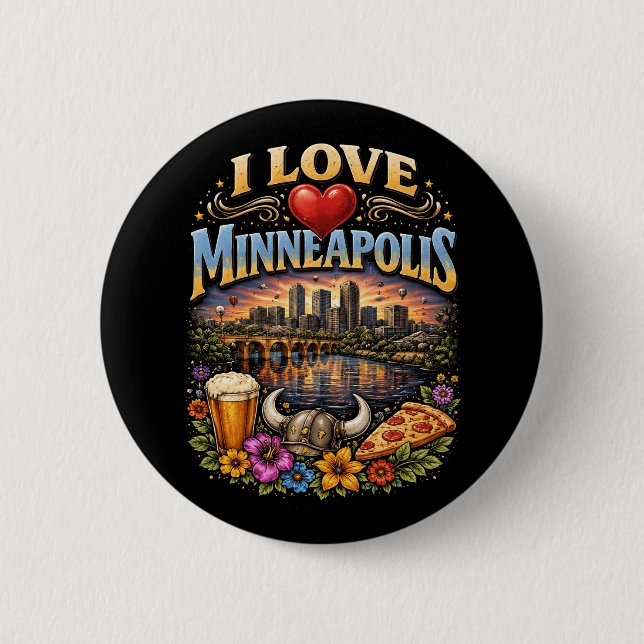 Bóton Redondo 5.08cm Eu Amo Minneapolis (Frente)
