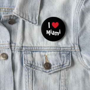 Bóton Redondo 5.08cm Eu amo o Coração Vermelho de Miami branco em pre