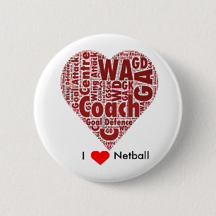 Bóton Redondo 5.08cm Eu amo o design da arte da palavra do Netball