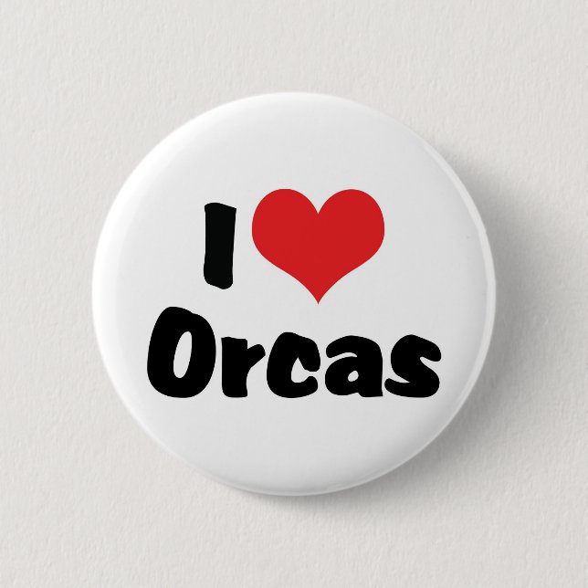 Bóton Redondo 5.08cm Eu Amo Orcas Coração - Amante de Baleias Assassina (Frente)