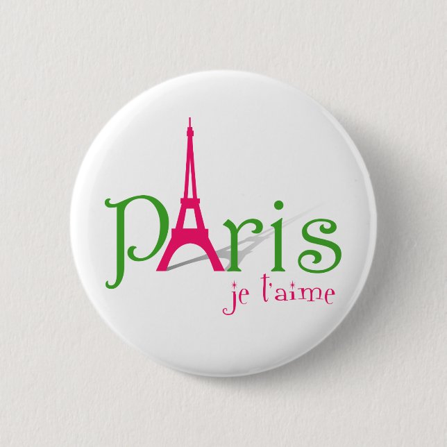 Bóton Redondo 5.08cm Eu amo Paris (Frente)