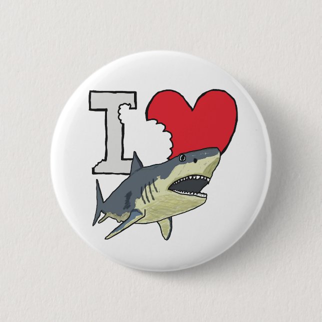 Bóton Redondo 5.08cm Eu Amo Tubarões (Frente)
