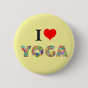 Bóton Redondo 5.08cm Eu Amo Yoga I Coração Yoga Colorida