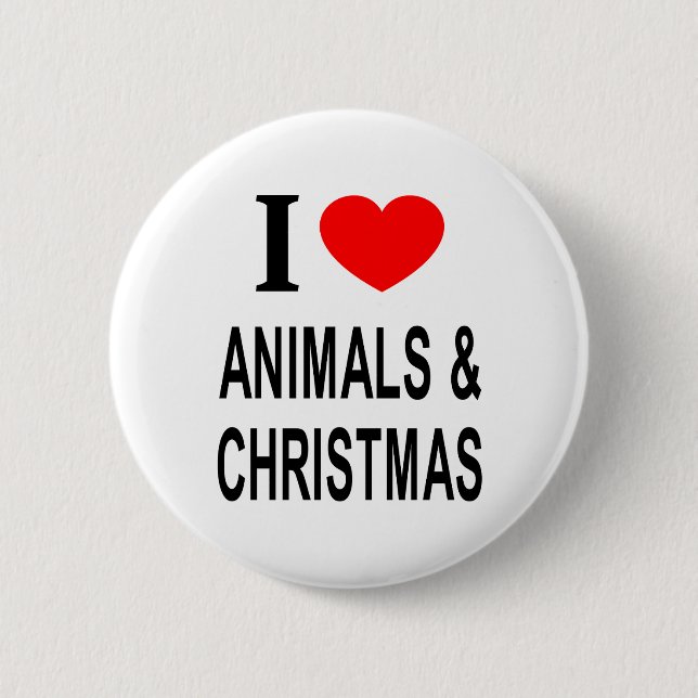 Bóton Redondo 5.08cm Eu ❤️ ANIMAIS & NATAL Eu AMO ANIMAIS & NATAL (Frente)