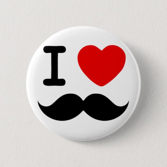 Bóton Redondo 5.08cm Eu coração / Amo bigode / bigode (Frente)