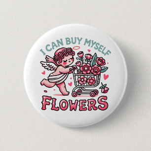 Bóton Redondo 5.08cm eu posso me comprar flores de um anjo-cupido flora