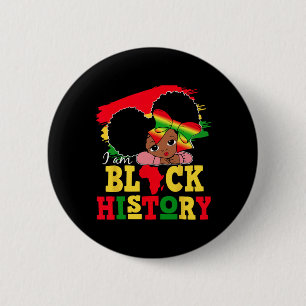 Bóton Redondo 5.08cm Eu Sou O Mês Da História Negra Menina De Coque Des