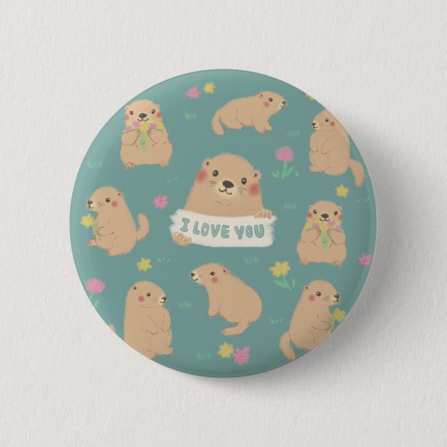 Bóton Redondo 5.08cm Eu Te Amo, Ilustração Marmots (Frente)