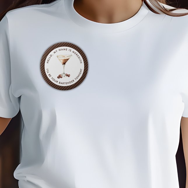 Bóton Redondo 5.08cm Evento de coquetel Espresso Martini (Bartender Espresso Martini Cocktail Theme Elegant Stripes Pattern Logo Event Button)