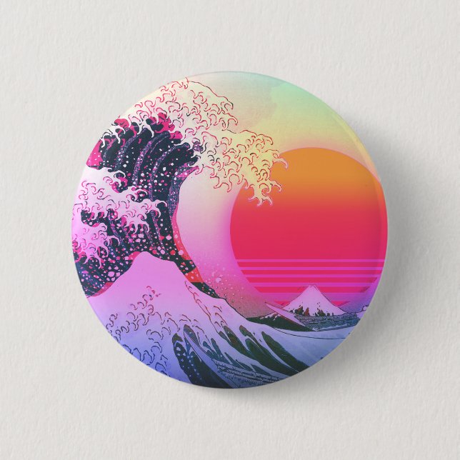 Bóton Redondo 5.08cm Excelente Wave Kanagawa Vaporwave Aestética (Frente)