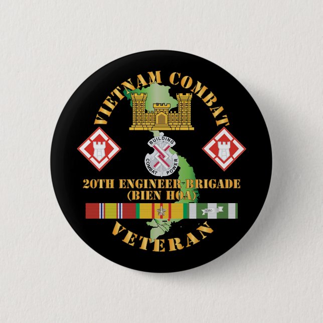 Bóton Redondo 5.08cm Exército - Vietnã Combate Veterano com Engenheiro  (Frente)