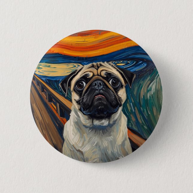 Bóton Redondo 5.08cm Expressionist Angst Painting–Inspired Pug Art (Frente)