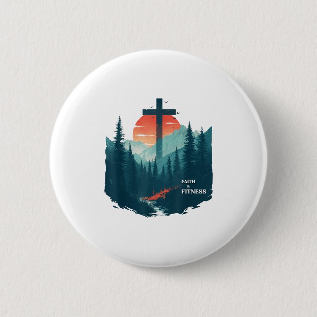 Bóton Redondo 5.08cm Faith &amp; Fitness Christian - Workout Motivation (Frente)