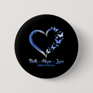 Bóton Redondo 5.08cm Faith Hope ama Diabetes Sensibilização Borboleta d