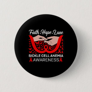 Bóton Redondo 5.08cm Faith Hope ama Red Butterfly Anemia Celular A