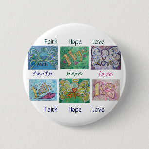 Bóton Redondo 5.08cm Faith Hope Love Angel Word Collage Button ou Pin