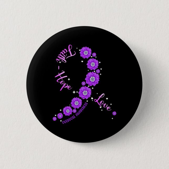 Bóton Redondo 5.08cm Faith Hope Love Overdose Awarness Flower W (Frente)