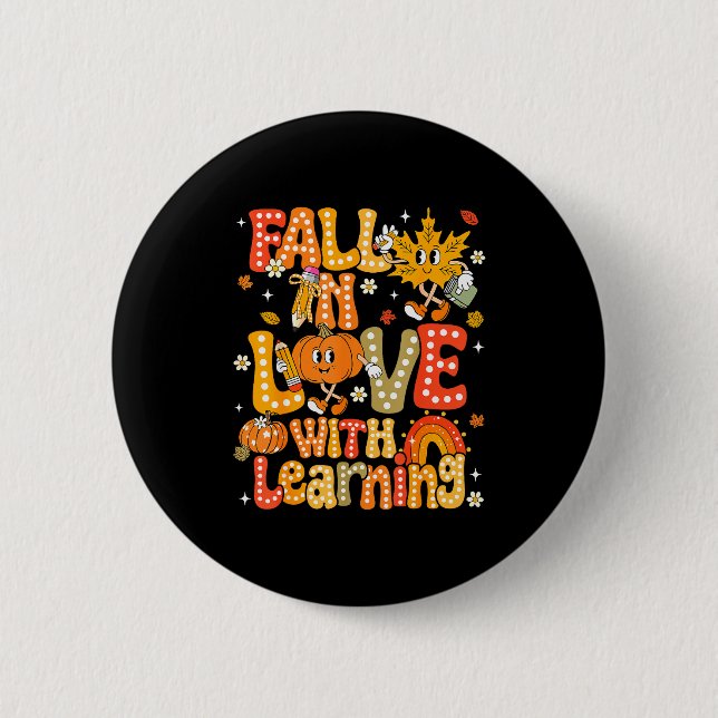 Bóton Redondo 5.08cm Fall In Love With Learning Autumn Thanksgiving Pum (Frente)