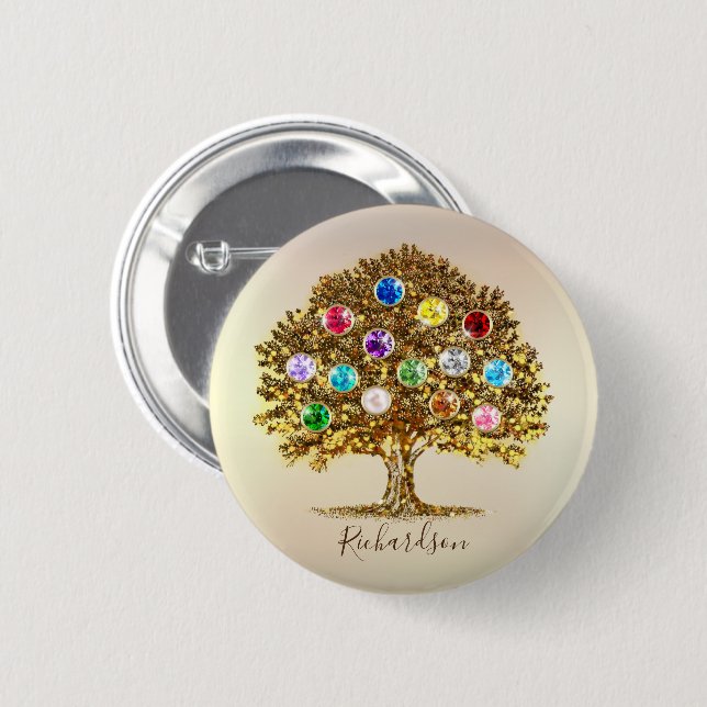 Bóton Redondo 5.08cm Family Tree Birthstone personalized together gift (Frente & Verso)