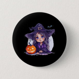 Bóton Redondo 5.08cm Fantasia de Bruxa Halloween Abóbora Assustador Fel