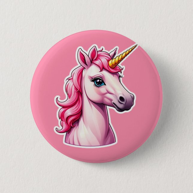 Bóton Redondo 5.08cm Fantasia Rosa Unicorn (Frente)
