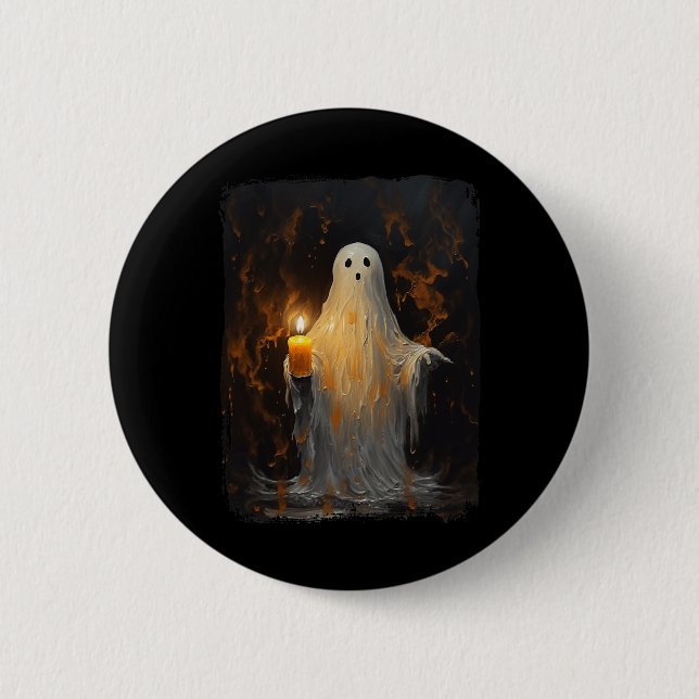 Bóton Redondo 5.08cm Fantasma Bonito Segurando Velas Diversão Halloween (Frente)