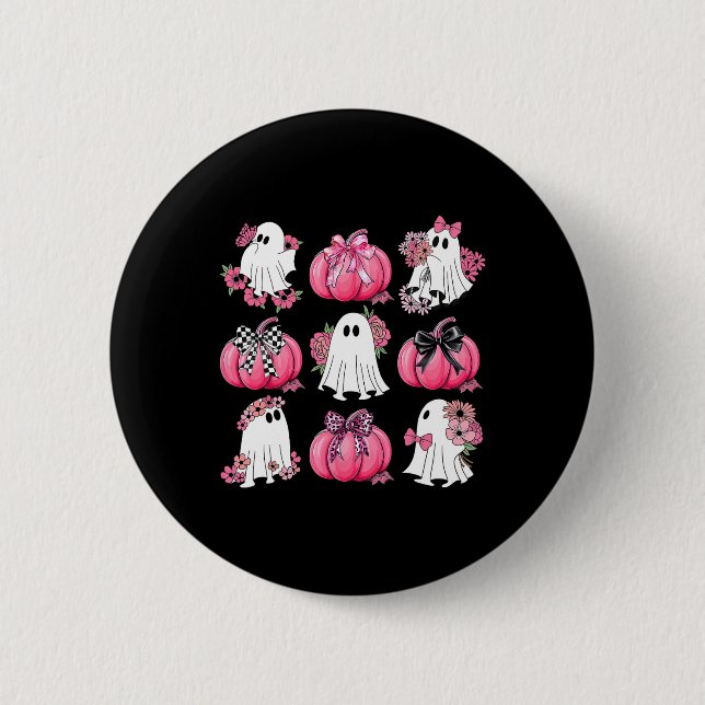 Bóton Redondo 5.08cm Fantasma Ghost Bonito Florals Colchetes Rosa Arcos (Frente)