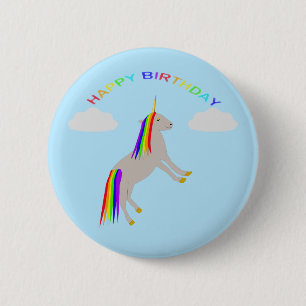 Bóton Redondo 5.08cm Fantasy Birthday Unicorn Rainbow and Clouds