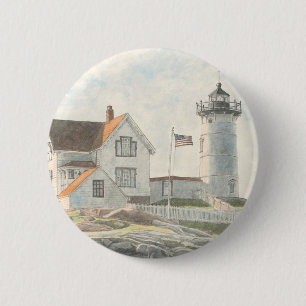 Bóton Redondo 5.08cm Farol de Cape Neddick em Aquarela