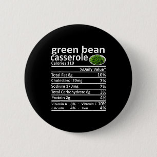 Bóton Redondo 5.08cm Fatos Nutricionais da Casserole de Feijão Verde En