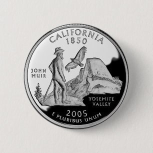 Bóton Redondo 5.08cm Faux California State Quarter Yosemite Valley Muir