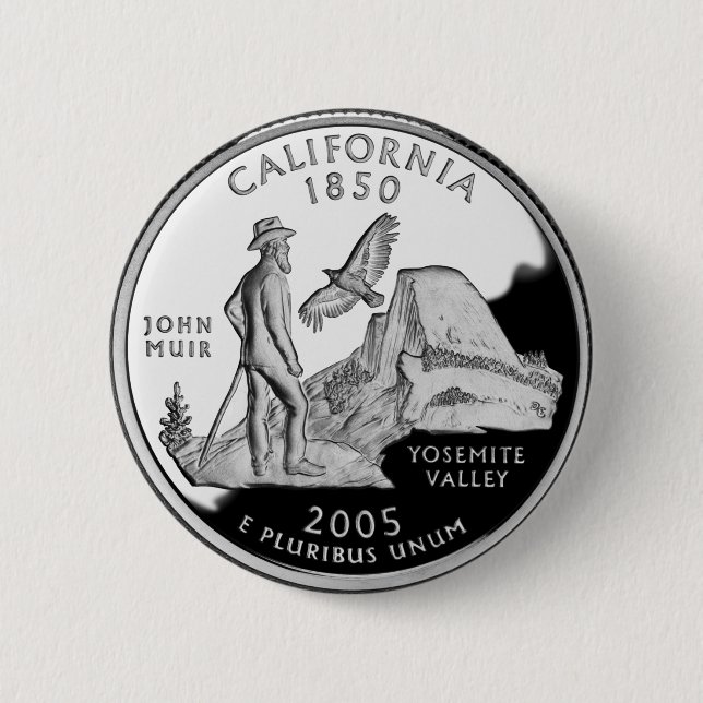 Bóton Redondo 5.08cm Faux California State Quarter Yosemite Valley Muir (Frente)