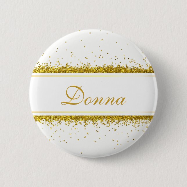 Bóton Redondo 5.08cm Faux Gold Glitter Confetti Name - Button (Frente)