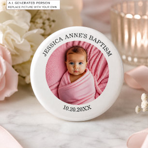 Bóton Redondo 5.08cm Favor de Batismo de Menina com Foto Especial