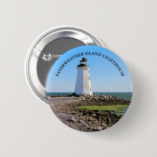 Bóton Redondo 5.08cm Fayerweather Island Lighthouse CT Round Pin (Frente & Verso)