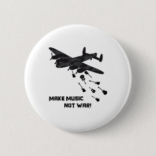 Bóton Redondo 5.08cm Fazer Música Não Avião Guerra Guitarra Amor Paz Pa